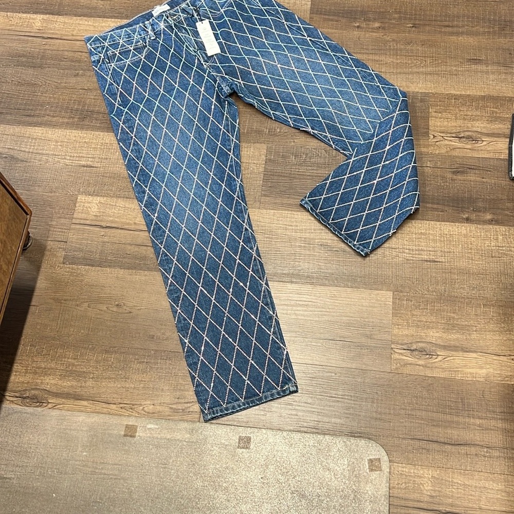 Zara Stylish Blue Diamond Pattern Jeans